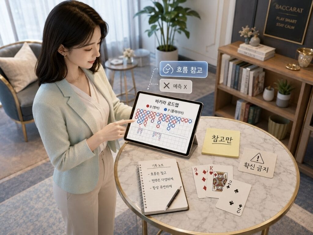 바카라 흐름을 참고용으로 확인하는 장면