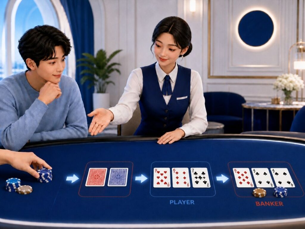 바카라 하는 법 진행 순서와 카드 결과 비교 장면