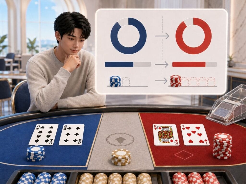 바카라 플레이어 확률과 하우스 엣지를 비교하는 장면