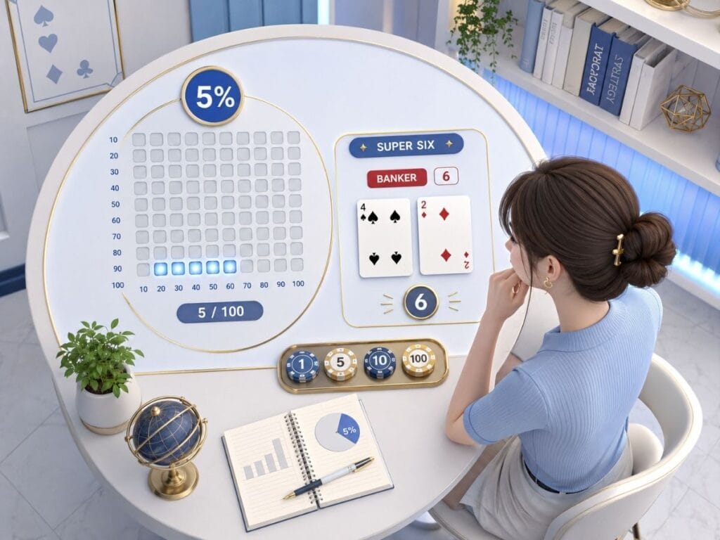 슈퍼 식스 확률을 5%와 100칸 그래프로 설명하는 장면