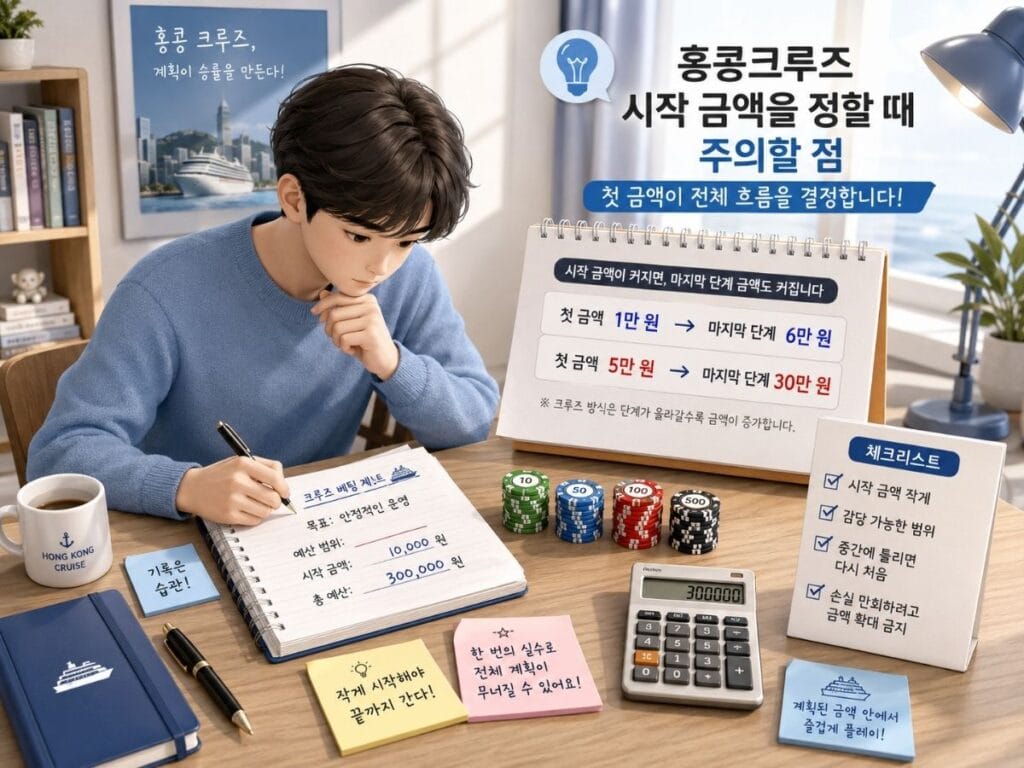 홍콩크루즈 시작 금액과 마지막 단계 금액을 비교하는 바카라 이미지