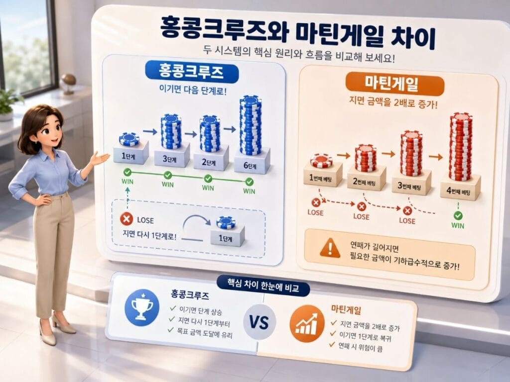 홍콩크루즈와 마틴게일 배팅 차이를 비교한 바카라 시스템 이미지