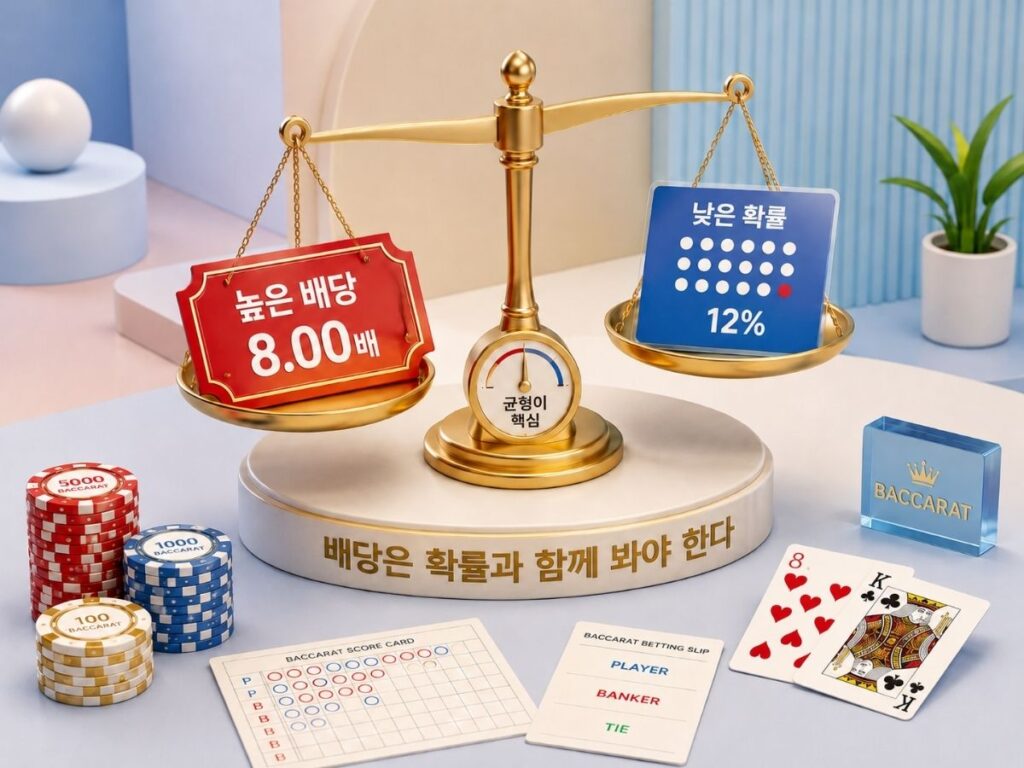 바카라 배당과 확률의 관계를 저울로 표현한 이미지