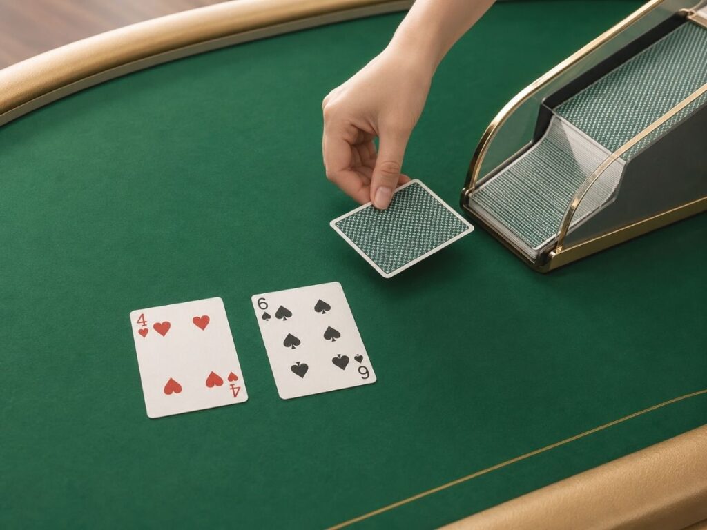 사용된 카드가 빠지면서 남은 카드 구성이 달라지는 바카라 장면